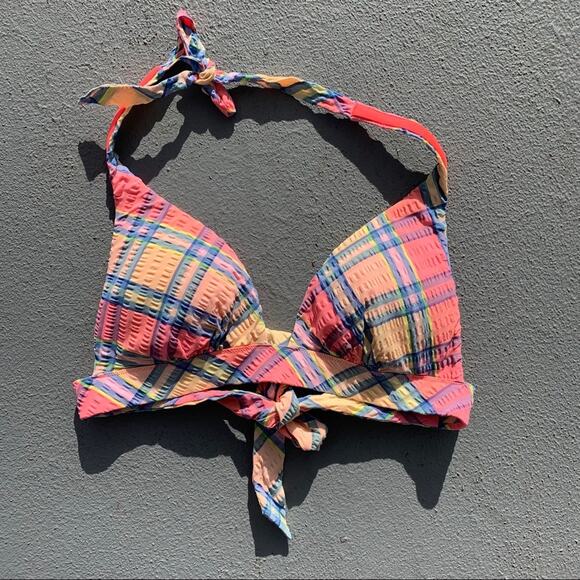 Victorias Secret retro plaid push-up halter bikini top SMALL - Picture 1 of 4